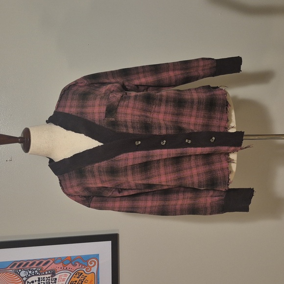 Free People shacket jacket cardigan flannel plaid XS oversized button down fit L - Picture 2 of 13
